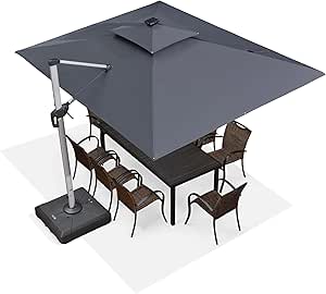 PURPLE LEAF cantilever parasol with LED lights and 360-degree rotation – grey outdoor umbrella