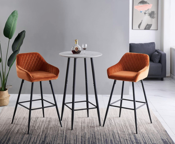 orange bar stools in use with bistro table