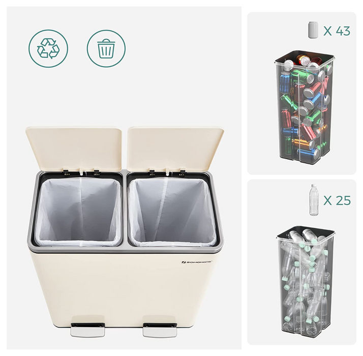 ♻️ 60L Double Recycle Pedal Bin – Stainless Steel Dual Compartment