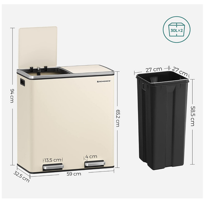 ♻️ 60L Double Recycle Pedal Bin – Stainless Steel Dual Compartment
