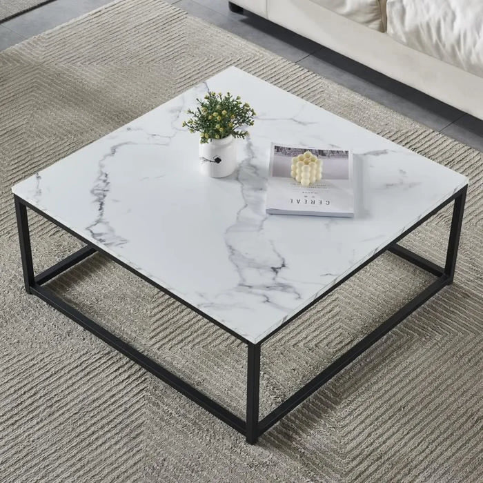 LIZA Modern Coffee Table with Marble Wood Panel Top