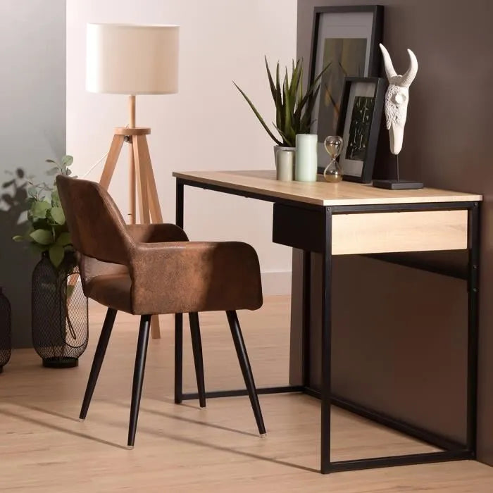 Lot of 2 Industrial Style Faux Brown Chairs