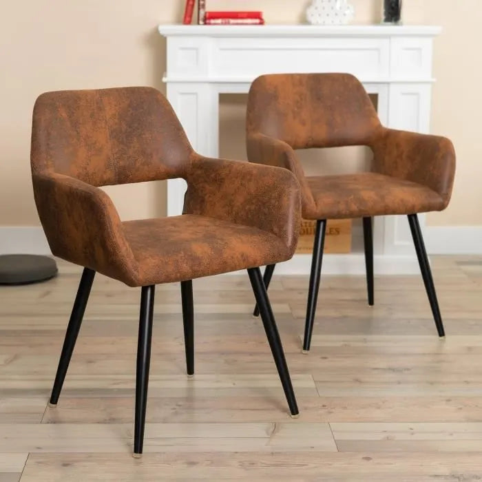 Lot of 2 Industrial Style Faux Brown Chairs