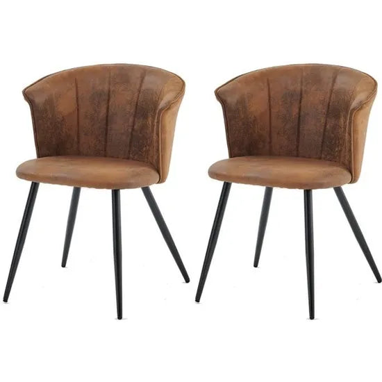 Lot of 2 Dining Industrial Style Faux Brown Chairs