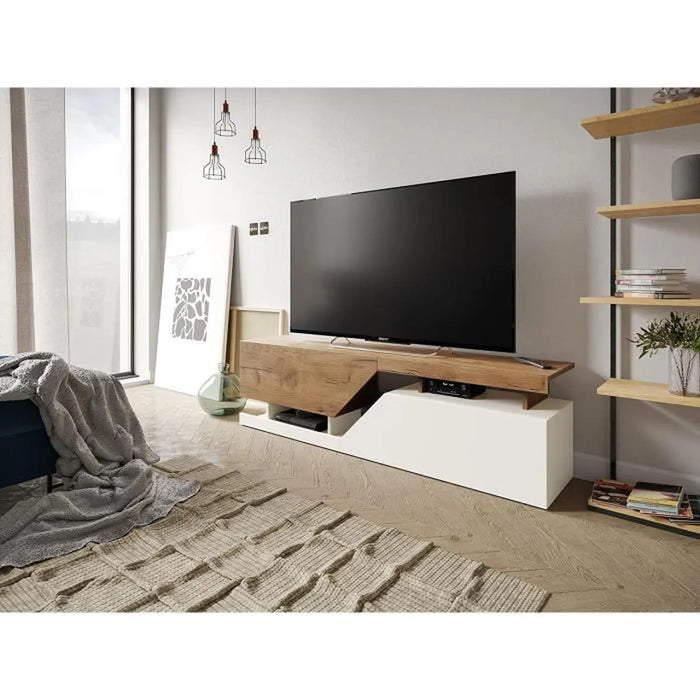 Low TV cabinet with opening without handle, 2 flaps/doors, TV cabinet