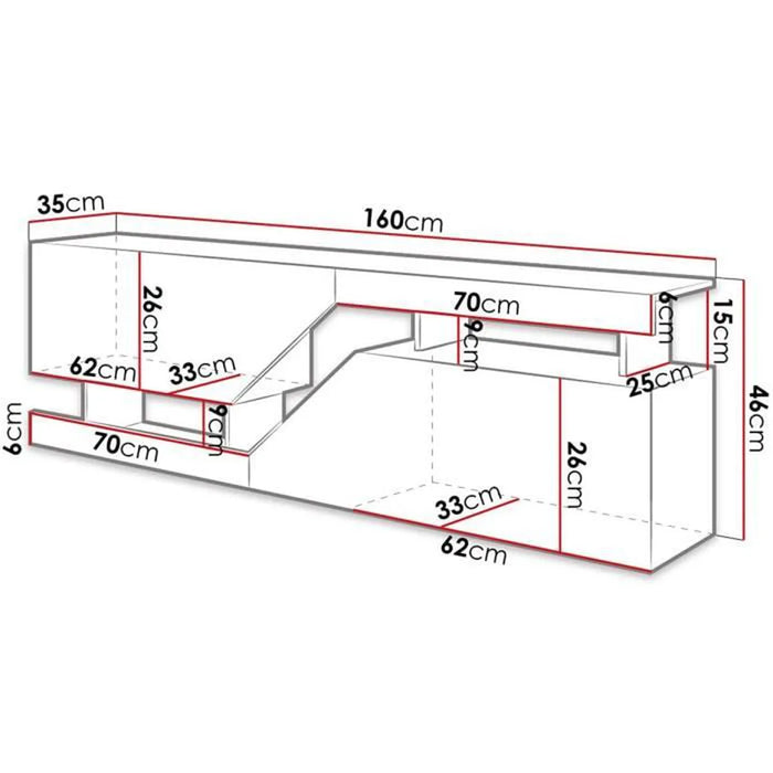Low TV cabinet with opening without handle, 2 flaps/doors, TV cabinet