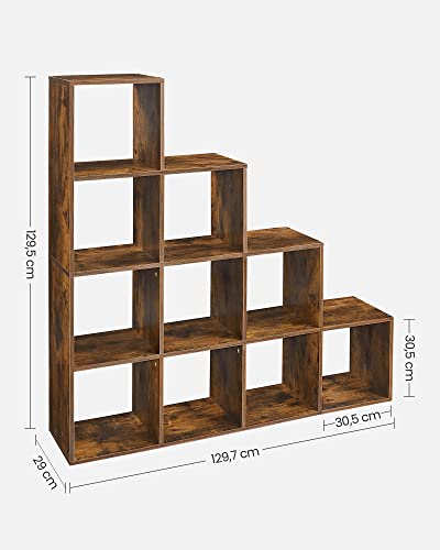 VASAGLE 10-Cube Bookcase, Bookshelf with Open Compartments, Storage Organiser for Decorations, Photos, Plants, in the Living Room, Bedroom, Home Office