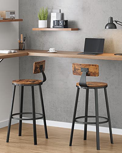 Bar Stools, Kitchen Stools, Set of 2 Tall Bar Chairs with Backrest