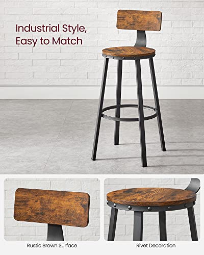 Bar Stools, Kitchen Stools, Set of 2 Tall Bar Chairs with Backrest