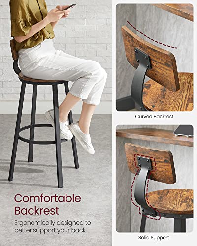 Bar Stools, Kitchen Stools, Set of 2 Tall Bar Chairs with Backrest