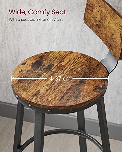 Bar Stools, Kitchen Stools, Set of 2 Tall Bar Chairs with Backrest