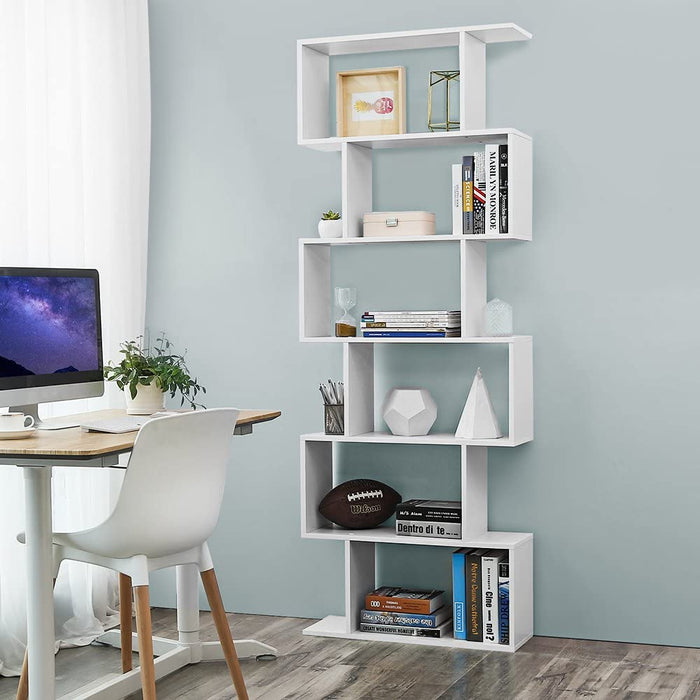 Modern Style Bookshelf  6 levels in white