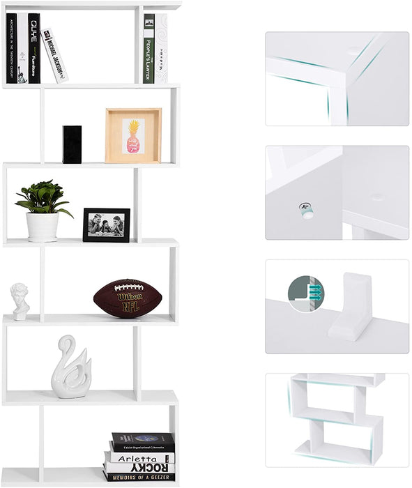 Modern Style Bookshelf  6 levels in white