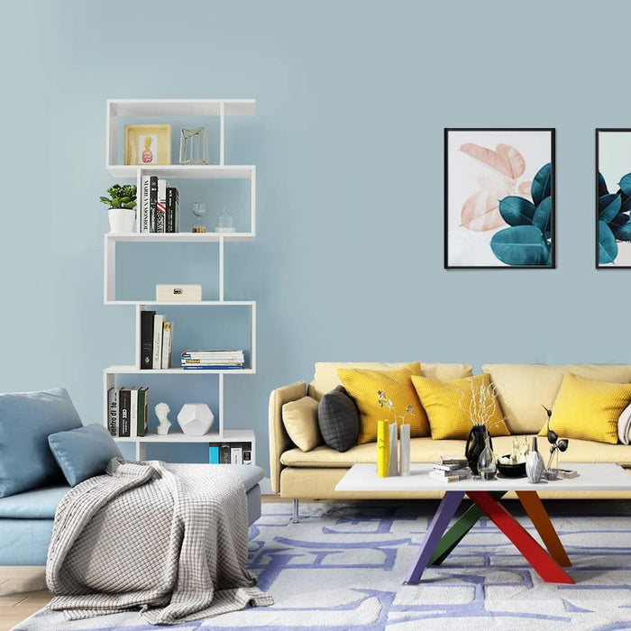 Modern Style Bookshelf  6 levels in white in living room