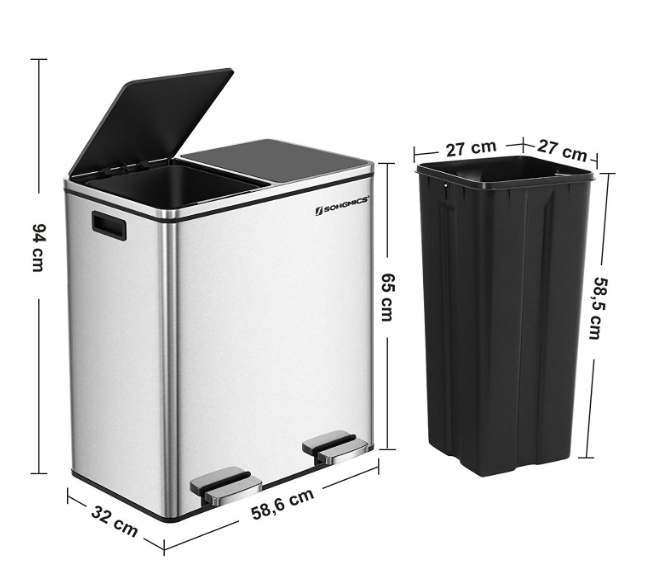 60L Kitchen Eco Waste Silver Trash Can - My Discount Malta