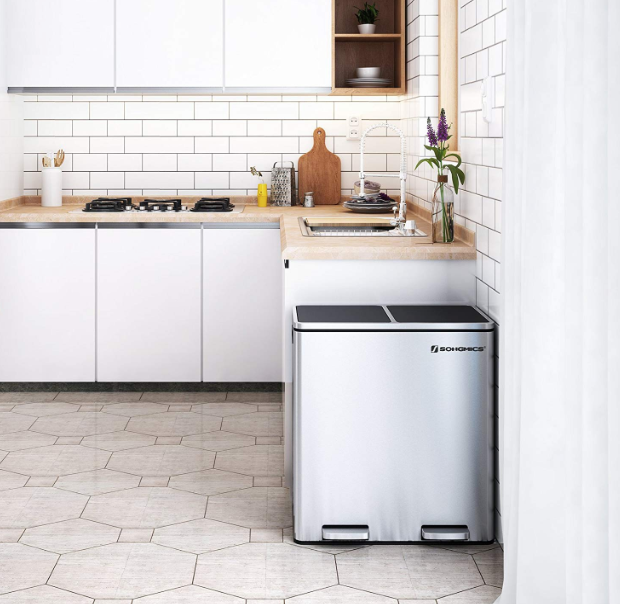 60L Kitchen Eco Waste Silver Trash Can - My Discount Malta