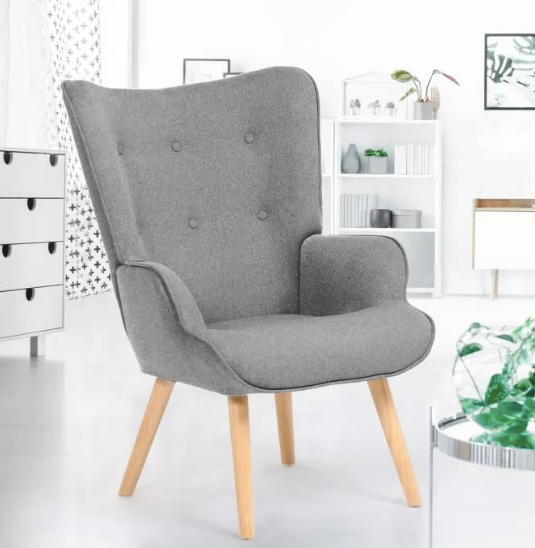 CANDY Scandinavian heather fabric armchair with wooden feet