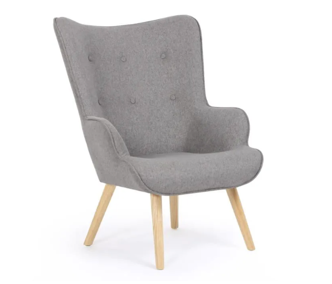 CANDY Scandinavian heather fabric armchair with wooden feet