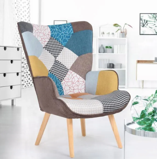 CANDY Scandinavian heather fabric armchair with wooden feet
