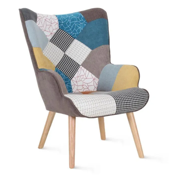 CANDY Scandinavian heather fabric armchair with wooden feet