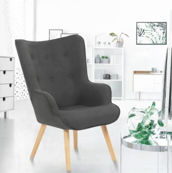CANDY Scandinavian heather fabric armchair with wooden feet