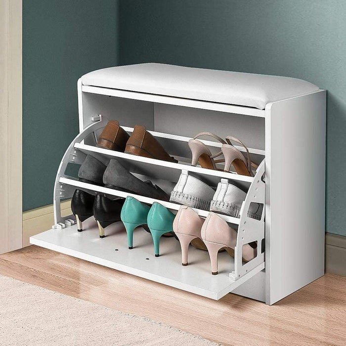 Shoe Cabinet with  white leather seat