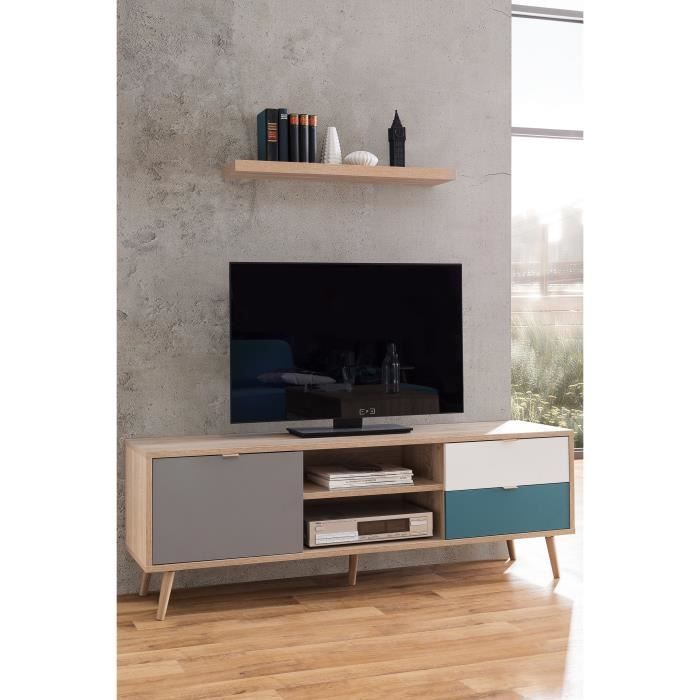 TV Stand 2 open shelves 2 drawers 1 door