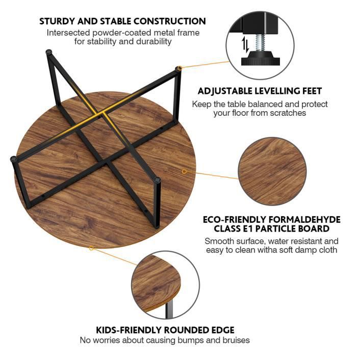 Lora Industrial Style Round Coffee Table - Wooden Top and Metal Feet
