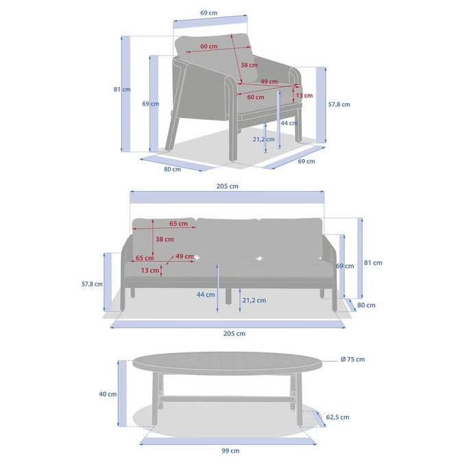 PAPEETE 5-Seater Outdoor Garden Lounge Set with Acacia Coffee Table