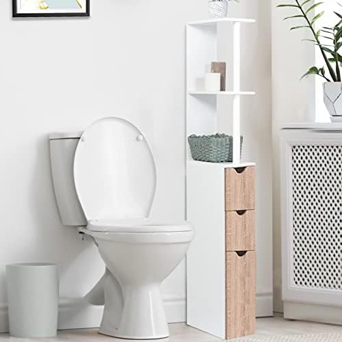 MDM 3-Door Shelf Toilet Cabinet Beech Color Space-saving for Toilets