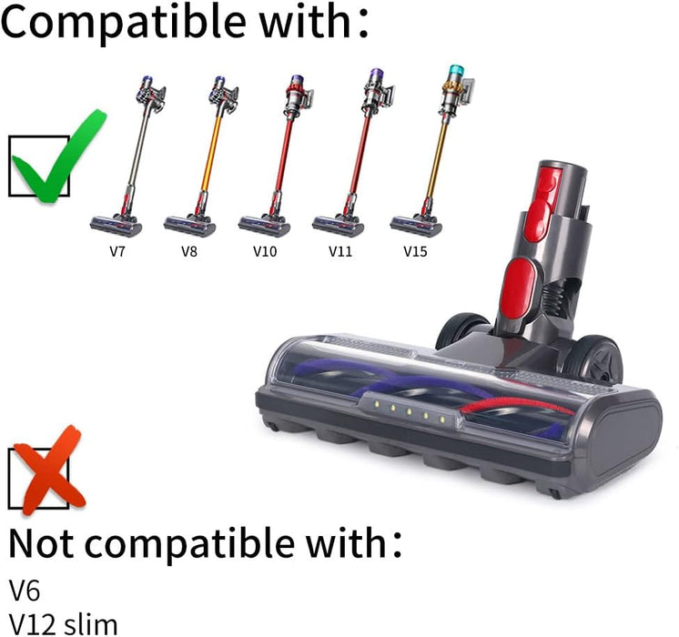 Brush Compatible with Dyson Vacuum Cleaner V7 V8 V10 V11 V15, Turbo Brush Head with 5 LED Lights for Hard Floors and Parquet