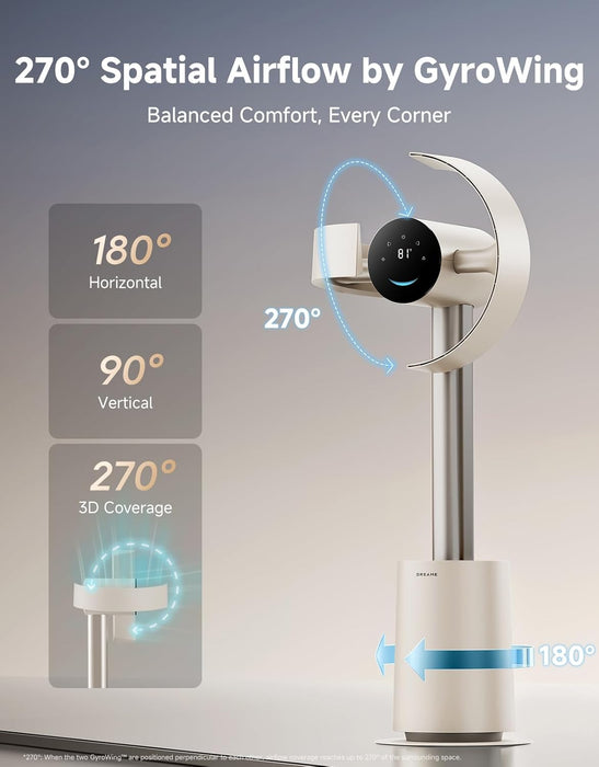 Dreame Bladeless Tower Fan – Smart Standing Fan with 270° Spatial Airflow & Temperature-Adaptive Cooling