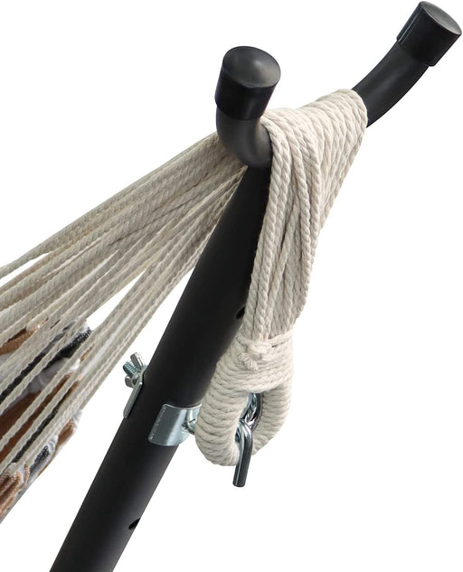 Hammock with metal stand white, beige and grey stripes