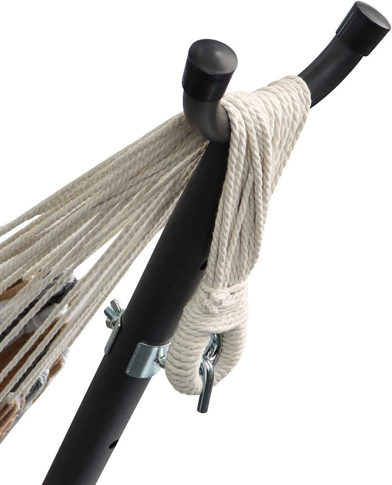 Hammock with metal stand white, beige and grey stripes