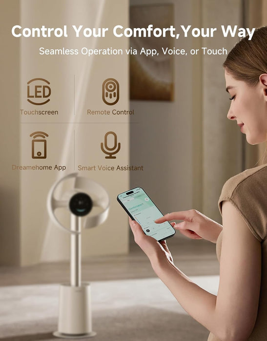 Dreame Bladeless Tower Fan – Smart Standing Fan with 270° Spatial Airflow & Temperature-Adaptive Cooling