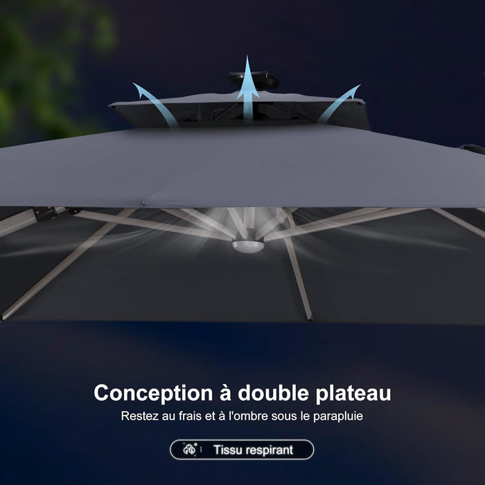 PURPLE LEAF Cantilever Parasol with LED Lights – UV Protection & 360° Rotation