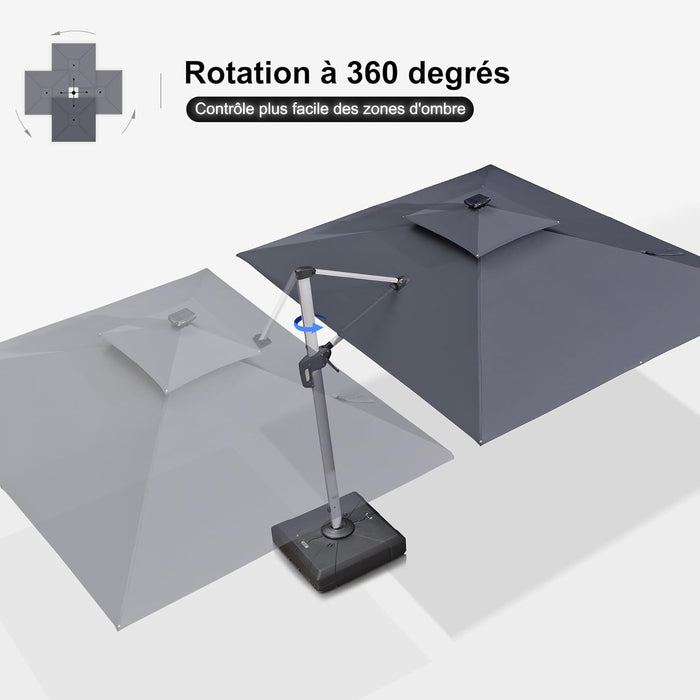 PURPLE LEAF Cantilever Parasol with LED Lights – UV Protection & 360° Rotation