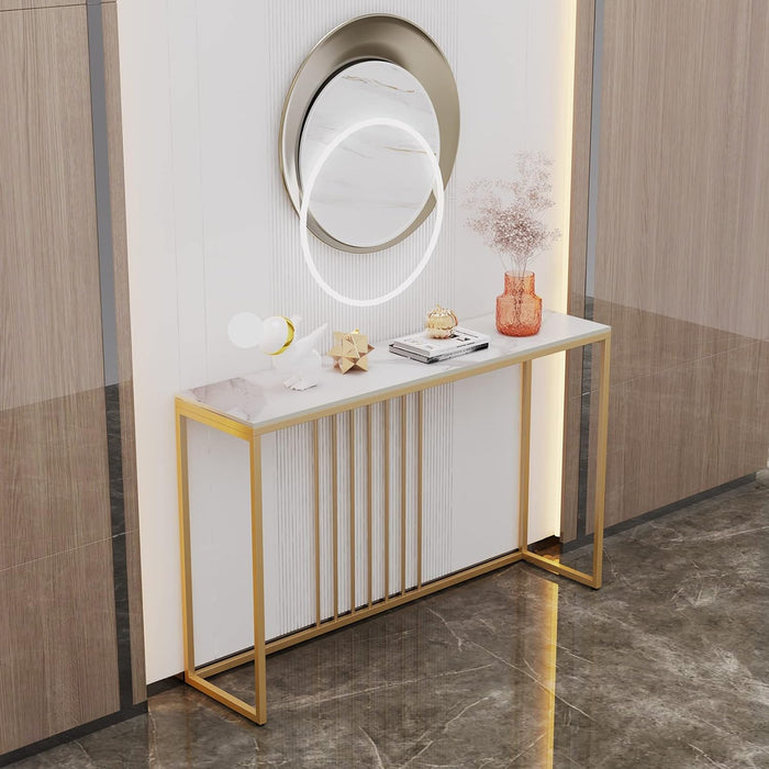 Marble Entryway Console Table, 120cm White Scandinavian