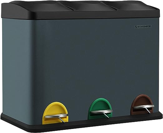 45L Recycling 3 Pedal Bin for Kitchen Waste