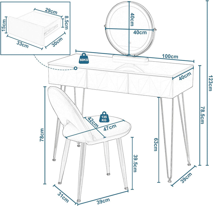 Make up Table with 3-Level Adjustable LED Mirror