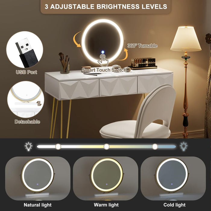 Make up Table with 3-Level Adjustable LED Mirror