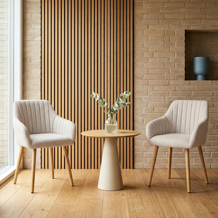 Set of 6 Beige Upholstered Dining Chairs with Armrests – Scandinavian Style