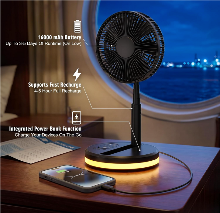 Black Rechargable Fan with light