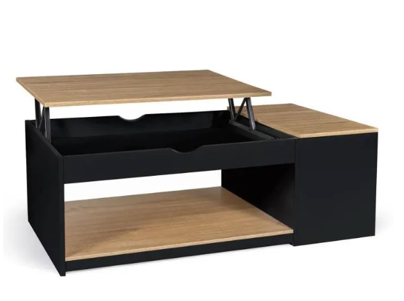 Coffee table ELENA lift top with black wood and beech chest