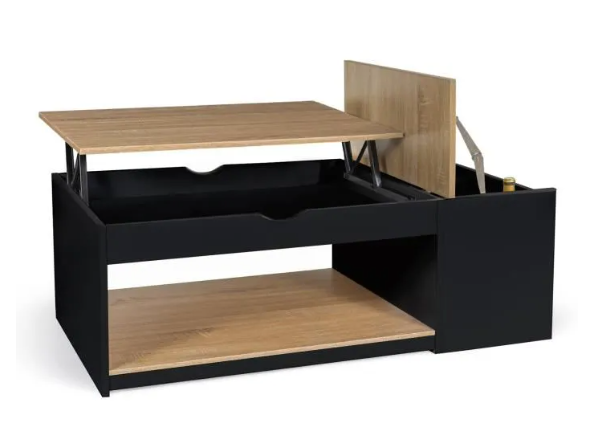 Coffee table ELENA lift top with black wood and beech chest