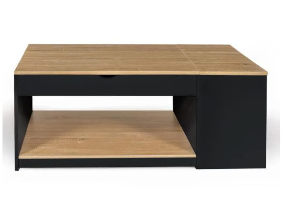 Coffee table ELENA lift top with black wood and beech chest