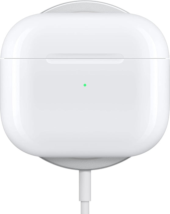 Wireless AirPods with an open MagSafe charging case, ready for use.
