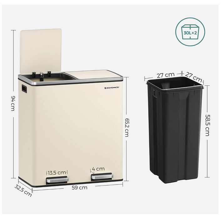 60L Double Recycle Pedal Bin