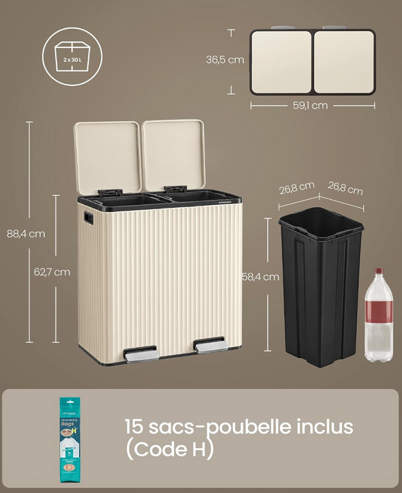 ♻️ 60L Double Recycle Pedal Bin Patia – Dual Compartment