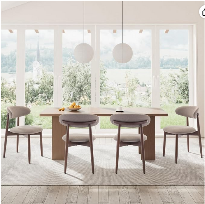 Set of Dining Chairs Linen Material with Wooden Legs